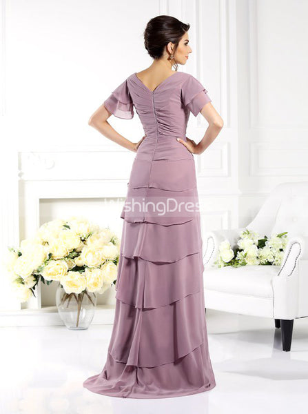 Chiffon Ruffled Mother of the Bride Dresses,Mother Dress with Short Sleeves,MD00054