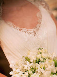 Chiffon Short Sleeves Wedding Dresses,Beach Bridal Dress with Illusion Lace Back,WD00313