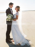 Chiffon Wedding Dress with Beaded Cap Sleeves,Beach Wedding Dress,WD00418