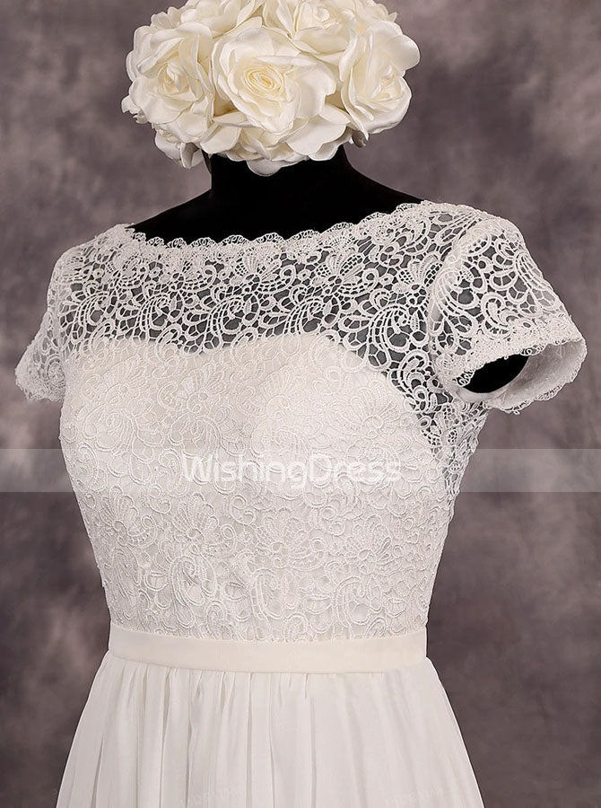 Chiffon Wedding Dress with Short Sleeves,Vintage Beach Wedding Dress,WD00527 US8 / Custom Color(leaving a note)