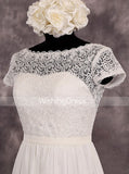 Chiffon Wedding Dress with Short Sleeves,Vintage Beach Wedding Dress,WD00527