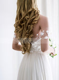 Chiffon Wedding Dresses,Beach Wedding Dress,Off Shoulder Bridal Dress,Floral Bridal Dress,WD00106