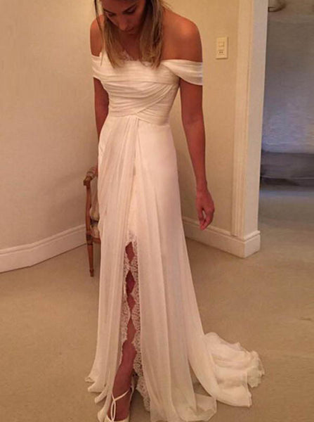 Chiffon Wedding Dresses,Beach Wedding Dress,Off the Shoulder Bridal Dress,WD00164