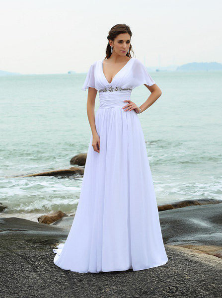 Chiffon Wedding Dresses,Beach Wedding Dress,Wedding Dress with Sleeves,WD00281
