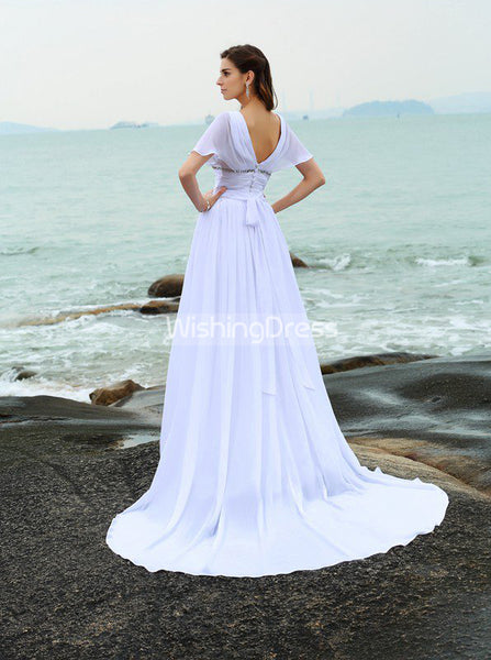 Chiffon Wedding Dresses,Beach Wedding Dress,Wedding Dress with Sleeves,WD00281