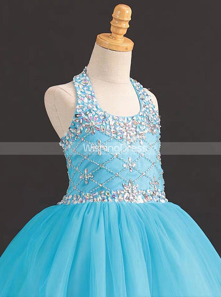 Classic Blue Little Princess Gowns,Tulle Little Girls Prom Gown,GPD0055