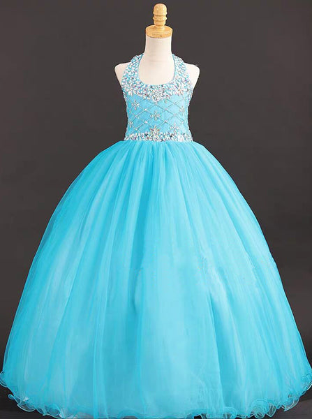 Classic Blue Little Princess Gowns,Tulle Little Girls Prom Gown,GPD0055