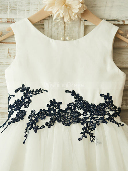 Classic Flower Girl Dress,Tulle Flower Girl Dress with Appliques,FD00085