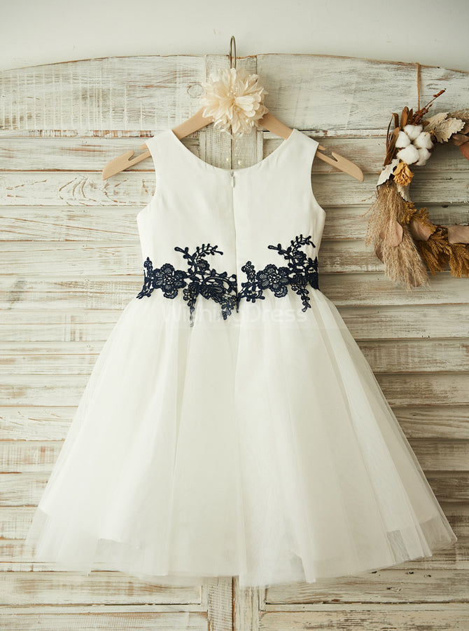 Classic Flower Girl Dress,Tulle Flower Girl Dress with Appliques,FD00085