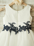 Classic Flower Girl Dress,Tulle Flower Girl Dress with Appliques,FD00085