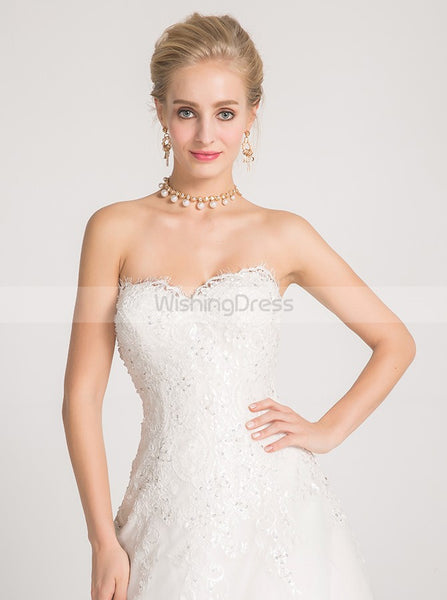 Classic Wedding Dresses,Aline Wedding Dress,White Wedding Dress,Strapless Wedding Gown,WD00016