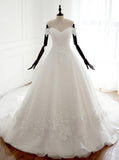 Classic Wedding Dresses with Train, Off the Shoulder Bridal Dress,Corset Wedding Dress,WD00310
