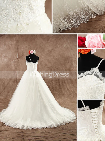 Classic Wedding Gown with Spaghetti Straps,princess wedding dresses,WD00588