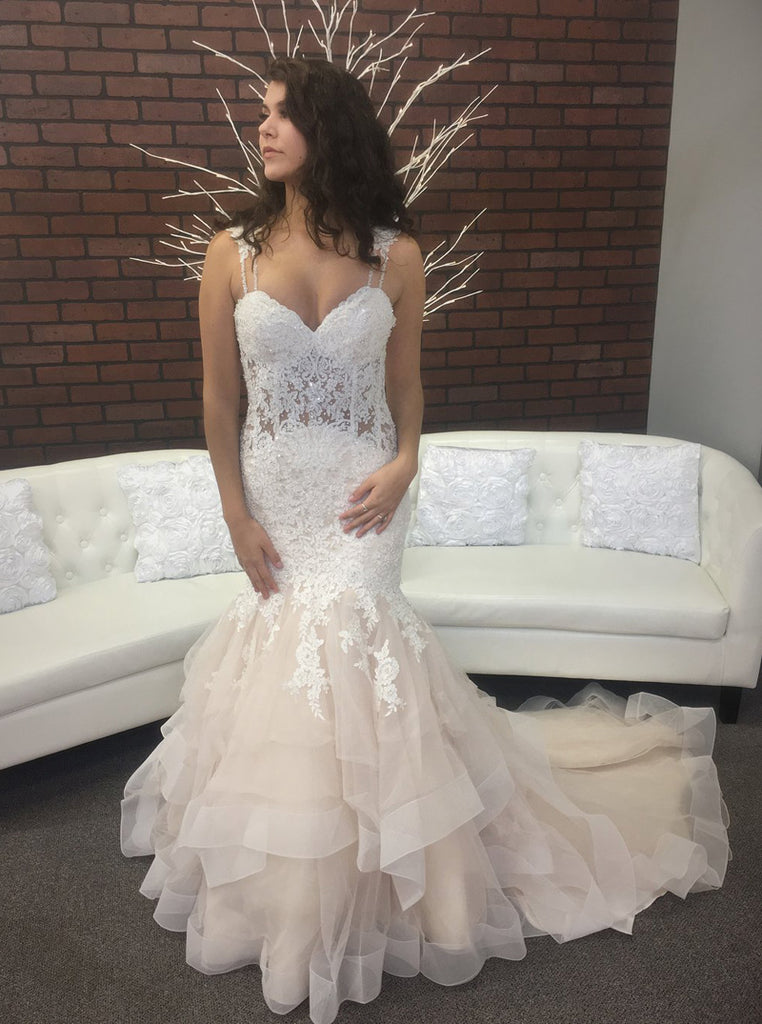 Colored Wedding Dress,Fit and Flare Wedding Dresses,Ruffled Wedding Dress,WD00189, US12 / White Colored Wedding Dress,Fit and Flare Wedding Dresses,Ruffled Wedding Dress,WD00189, US12 / White