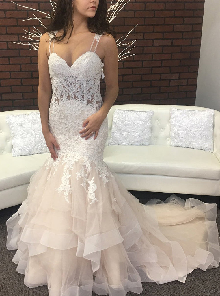 Fit and flare cheap ruffle wedding dress