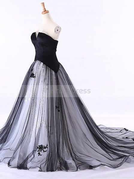 Colored Wedding Dresses,Black Wedding Dress,Strapless Wedding Gown,Tulle Wedding Gown,WD00115