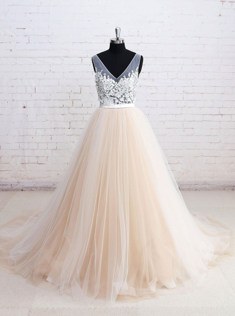 beige shawl for dress Colored Wedding Dresses,Tulle Wedding Dress,Princess Wedding Dress,WD00173, US4 / Pink