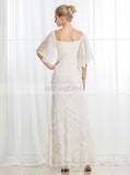 Column Wedding Dresses,Short Sleeves Wedding Dress,Floor Length Wedding Dress,WD00024