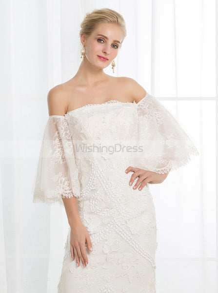 Column Wedding Dresses,Short Sleeves Wedding Dress,Floor Length Wedding Dress,WD00024