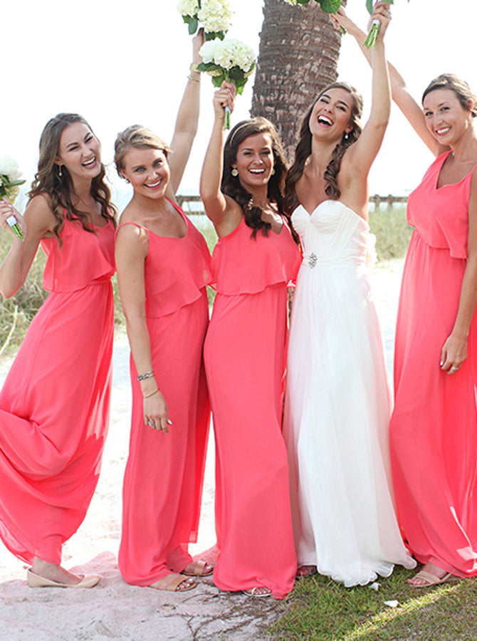 Watermelon Bridesmaid Dress,Chiffon Bridesmaid Dress,Long Bridesmaid D