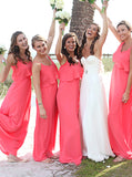 Watermelon Bridesmaid Dress,Chiffon Bridesmaid Dress,Long Bridesmaid Dress,BD00180