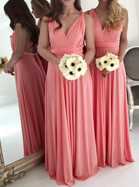 Coral Bridesmaid Dress,Chiffon Long Bridesmaid Dress,Bridesmaid Dress with Straps,BD00026