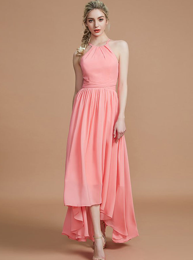Coral Bridesmaid Dresses,High Low Bridesmaid Dress,Simple Bridesmaid D