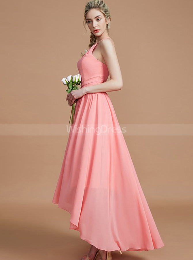 Coral Bridesmaid Dresses,High Low Bridesmaid Dress,Simple Bridesmaid D