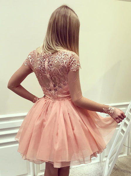 Coral Homecoming Dresses,Short Homecoming Dress,Sweet 16 Dresses with Long Sleeves,HC00105