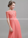 Coral Junior Bridesmaid Dresses with Sleeves,Chiffon Elegant Junior Bridesmaid Dress,JB00067