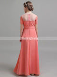 Coral Junior Bridesmaid Dresses with Sleeves,Chiffon Elegant Junior Bridesmaid Dress,JB00067