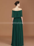 Dark Green Chiffon Long Bridesmaid Dress,Off the Shoulder Bridesmaid Dress,BD00227