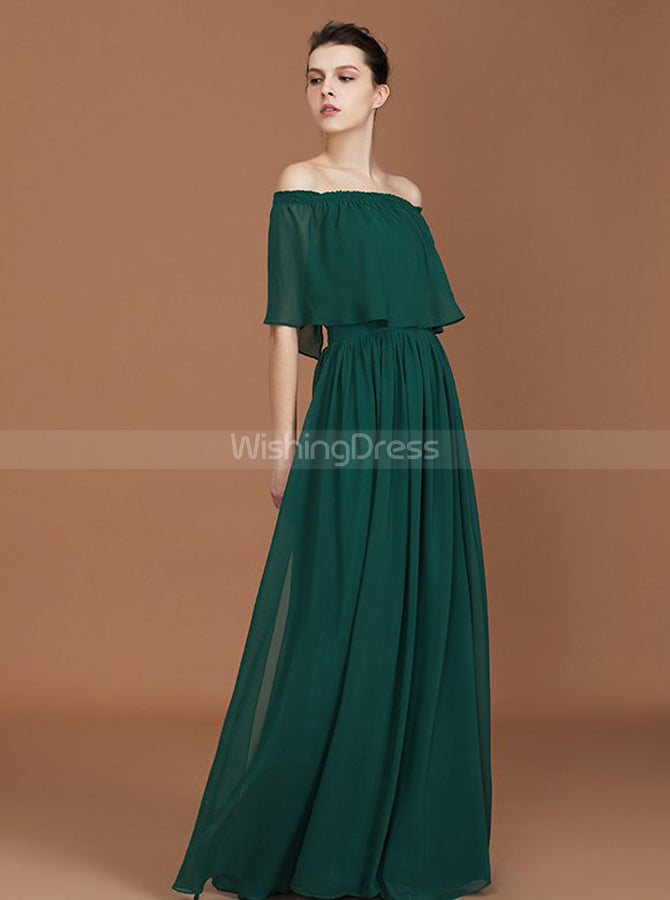 Dark Green Chiffon Long Bridesmaid Dress,Off the Shoulder Bridesmaid Dress,BD00227, US10 / Dark Navy Dark Green Chiffon Long Bridesmaid Dress,Off the Shoulder Bridesmaid Dress,BD00227, US10 / Dark Navy