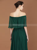 Dark Green Chiffon Long Bridesmaid Dress,Off the Shoulder Bridesmaid Dress,BD00227