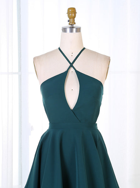 Dark Green Cocktail Dress,Open Back Cocktail Dress,Sexy Cocktail Dress,CD00003