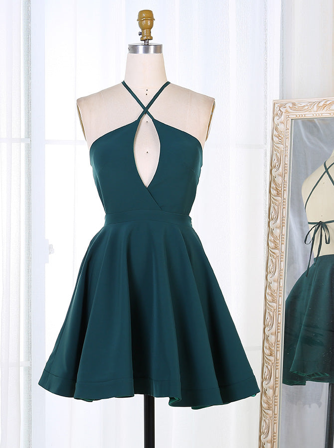 Dark Green Cocktail Dress,Open Back Cocktail Dress,Sexy Cocktail Dress