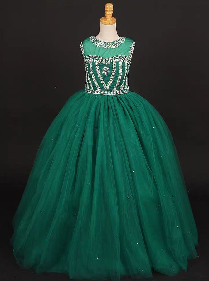 Dark Green Girls Pageant Dresses,Princess Tulle Special Occasion Dress