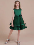Dark Green Knee Length Little Girls Party Dresses,Satin and Tulle Junior Bridesmaid Dress,JB00077