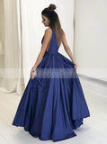 Dark Navy A-line Prom Dress,V Neck Prom Dress Long,Simple Evening Dress PD00054