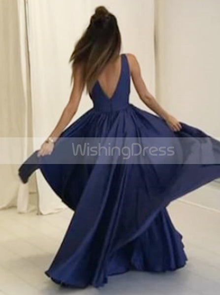 Dark Navy A-line Prom Dress,V Neck Prom Dress Long,Simple Evening Dress PD00054