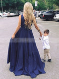 Dark Navy A-line Prom Dress,V Neck Prom Dress Long,Simple Evening Dress PD00054