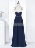 Dark Navy Bridesmaid Dress,Bridesmaid Dress with Straps,Chiffon Long Bridesmaid Dress,BD00113