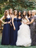 Dark Navy Bridesmaid Dress,Chiffon Bridesmaid Dress,Long Bridesmaid Dress,BD00156