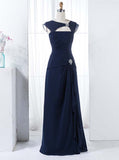 Dark Navy Bridesmaid Dress,Chiffon Long Bridesmaid Dress,Ruffled Bridesmaid Dress,BD00080