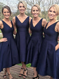 Dark Navy Bridesmaid Dress,High Low bridesmaid Dress,Satin Bridesmaid Dress,Party Dress,PD00003