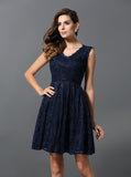 Dark Navy Bridesmaid Dress,Lace Bridesmaid Dress,Short Bridesmaid Dress,BD00240