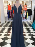 Dark Navy Bridesmaid Dress,Lace Up Bridesmaid Dress,Chiffon Bridesmaid Dress,BD00200