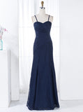 Dark Navy Bridesmaid Dress,Long Bridesmaid Dress,Lace Bridesmaid Dress,BD00147