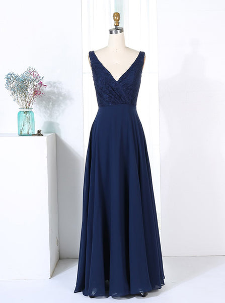 Dark Navy Bridesmaid Dresses,A-line Bridesmaid Dress,Full Length Bridesmaid Dress,BD00284