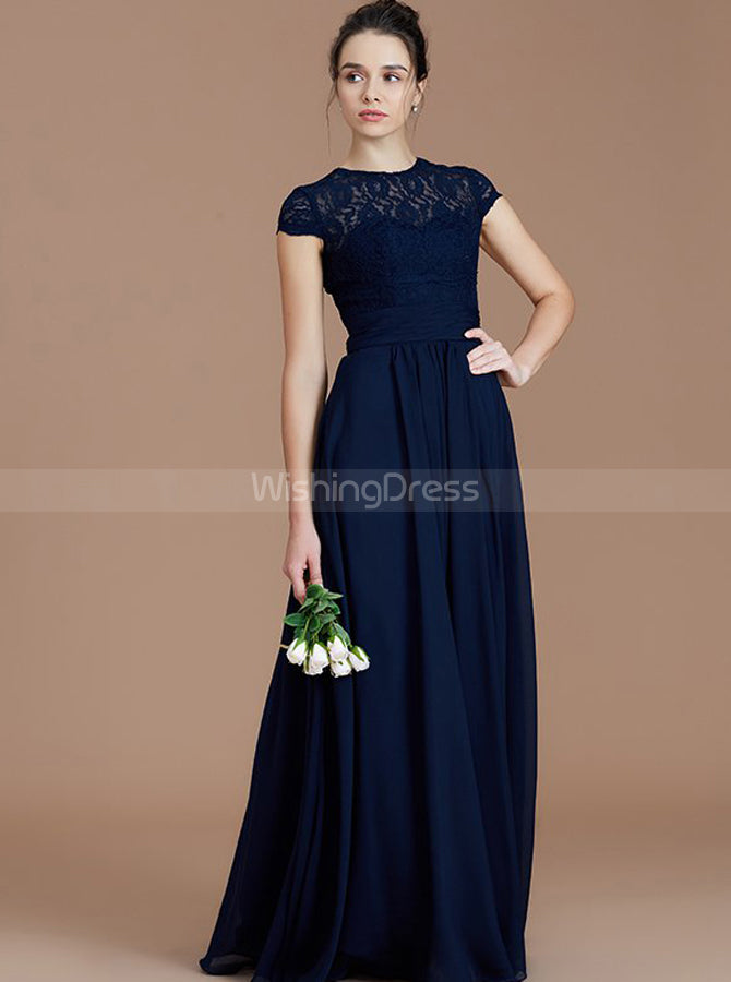 Dark Navy Bridesmaid Dresses,Bridesmaid Dress with Sleeves,Elegant Bri